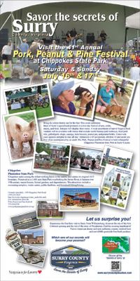 Surry Tourism Ad featuring the pork, Peanut, and Pine Festival